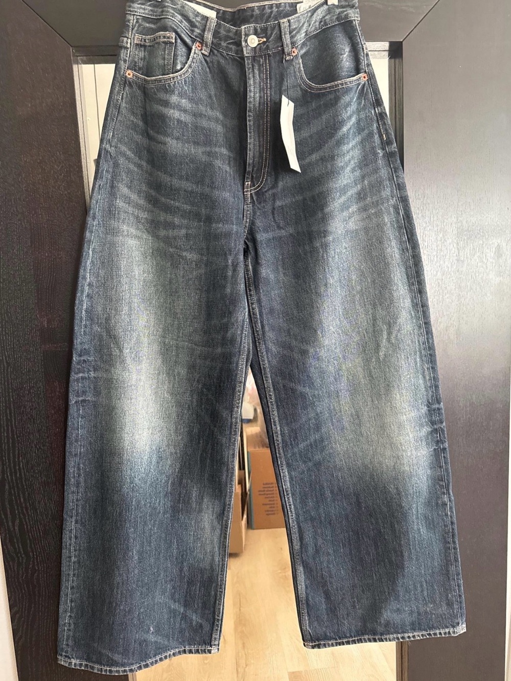 NWT Zara Extra Wide-Leg High-Rise Jeans in Washed Dark Indigo - Picture 6 of 10